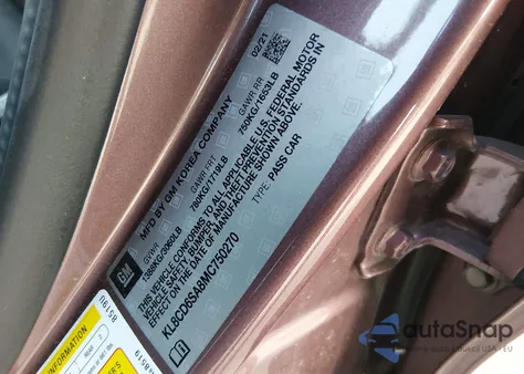 2021 Chevrolet Spark Fwd 1Lt Automatic из США, поврежденный, VIN KL8CD6SA8MC750270